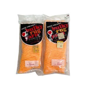 Lot Of 2 VTG Red Heart Bulky Rug Yarn #617 LT Orange, Latch Hook Acrylic NOS